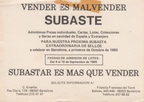 Sellos: ENTERO POSTAL CON IMPRESIÓN PRIVADA -SUBASTAS ENSEÑAT -FRANQUEO COMPLEMENTARIO